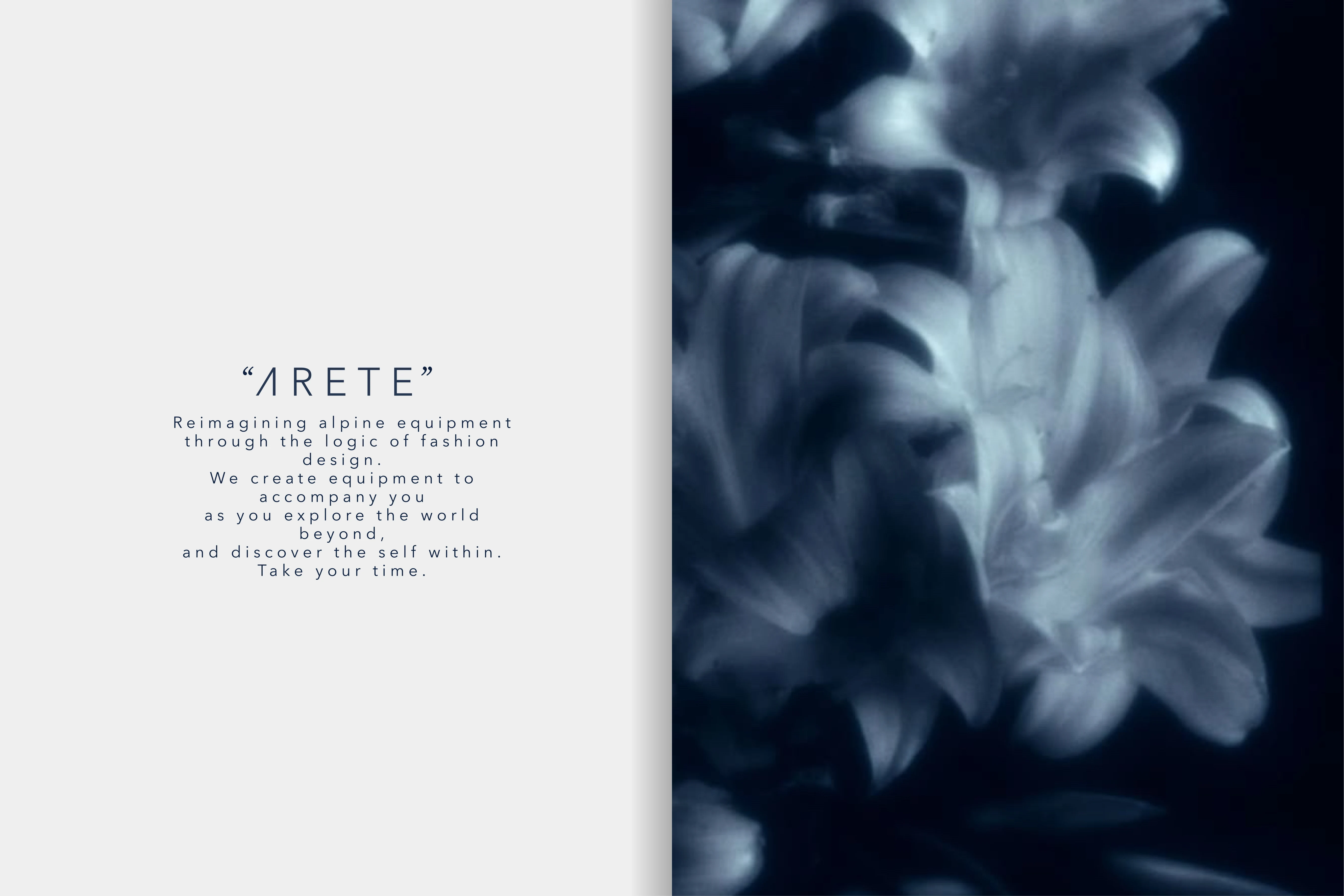 ARETE design principles paired with a deep-blue floral macro photograph