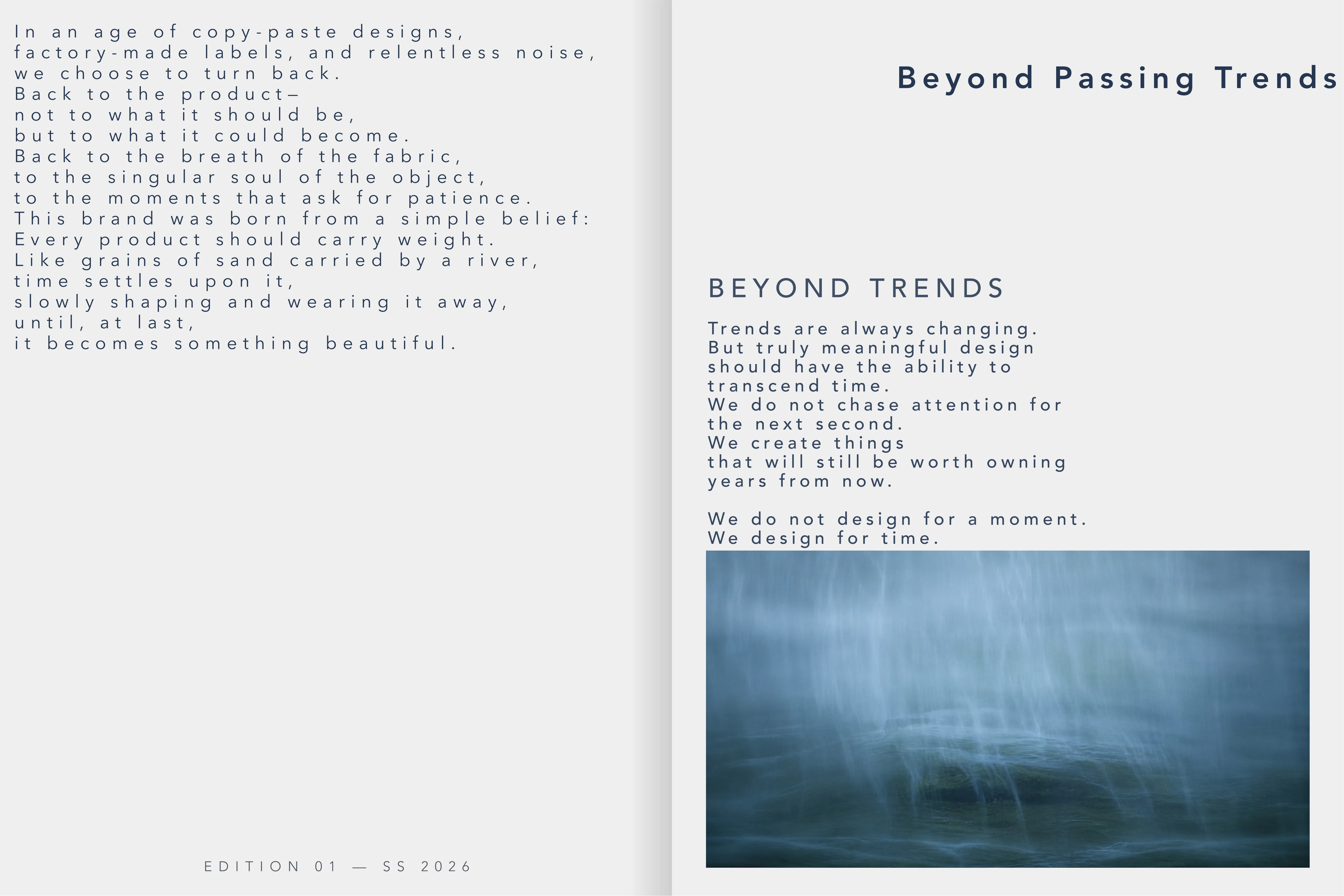 The Beyond Passing Trends statement beside a blue mountain landscape