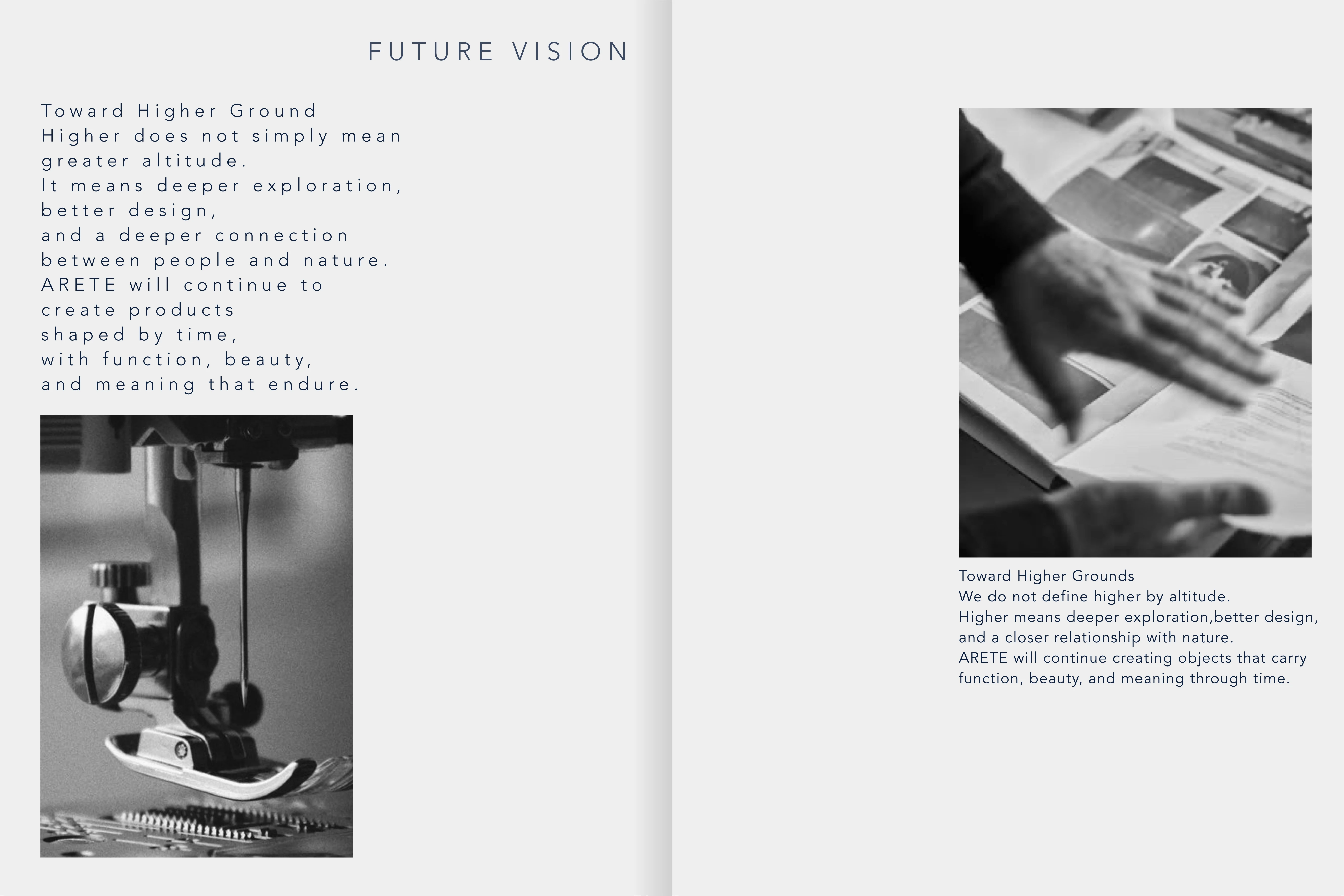 A Future Vision spread pairing a sewing machine with design notes